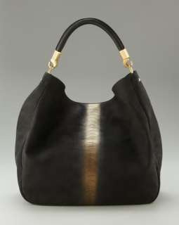   Black Muse Gold Ostrich Stamped Roady Hobo Purse Handbag  