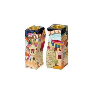   Fitted Shabbat Candlesticks with Holy City Depictions