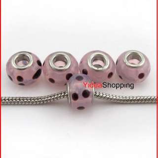 15x Pink Lampwork Charms Spacer Beads Fit Bracelet P25  