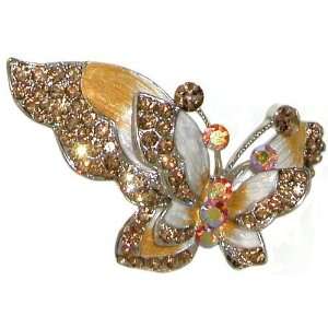   And Rhinestone Butterfly Barrette In Amber with Silver Finish Jewelry