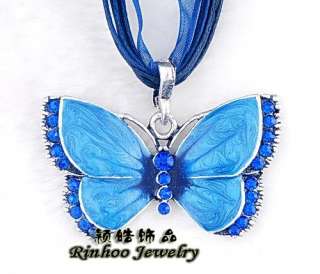 LOT 6strands alloy&rhinestone butterfly Necklace  