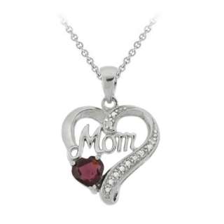 925 Silver Garnet & Diamond Accent MOM Heart Necklace  