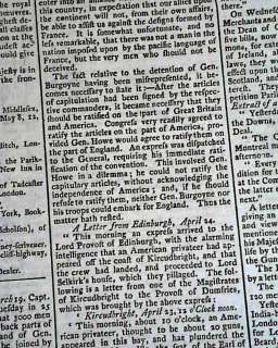 SARATOGA NY Burgoyne Surrenders Rev. War 1778 Newspaper  