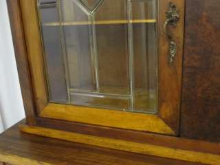 1800s Antique Buffet Server Leaded Glass Doors, Burl & Cross Grain 