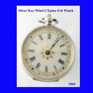 Pretty Silver & Enamel Swiss LEpine KW Fob Watch 1865  