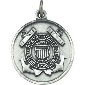   Silver 22.50 MM St. Michael Us Coast Guard Medal With 24.00 Inch Chain