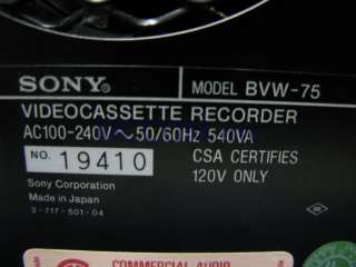 Sony BVW 75 Betacam SP Player/ Recorder S/N 19410  