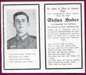 1943 German Death Card Obergefreiter Stefan Huber  