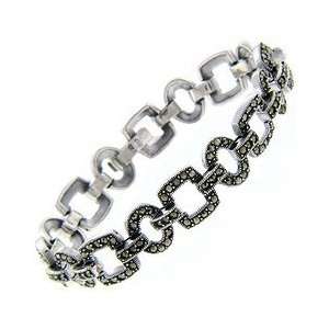    Sterling Silver Marcasite Geometric Links Bracelet Jewelry