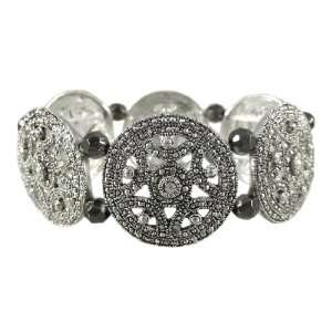    Marcasite Look Disc Hematite Bead Stretch Bracelet Jewelry