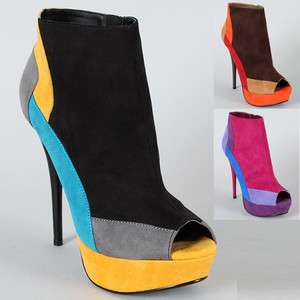 Womens Shoes High Heels Ankle Suede Boots Peep Toe Booties Black Brown 