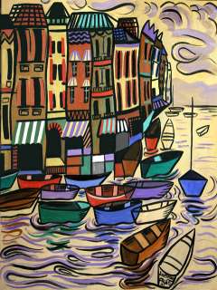 YACHTS FOR SALE BOATS CUBIST HAND PAINTED GICLEE PRINT BUILDINGS 