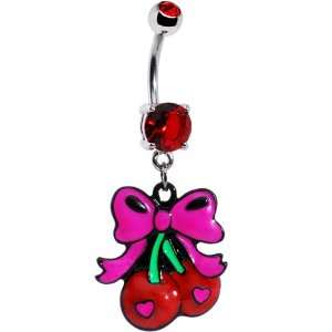  Pink Bow Cherries Belly Ring Jewelry