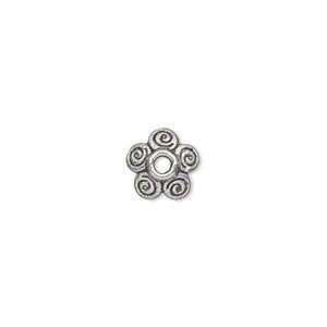 9948 Bead cap, antiqued silver plated lead safe pewter, 10x3mm flower 