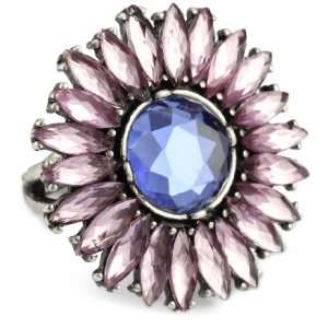 Lucky Brand Cosmic Holiday Silver Tone Purple Daisy Facet Ring, Size 