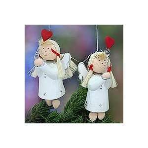  NOVICA Wood ornaments, Valentine Angel (pair)
