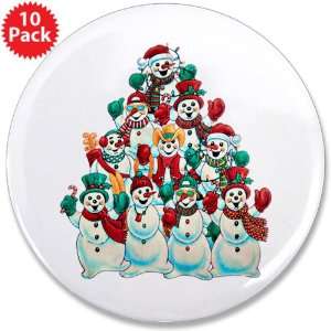  3.5 Button (10 Pack) Christmas Holiday Stacked Snowmen 