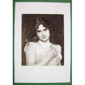  Girl Pansy Love Light in Dark Eyes   VICTORIAN Photogravure Vintage 