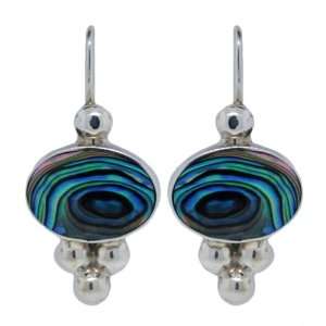   Sterling Silver Abalone Inlay Oval Drop Earrings with Beads Jewelry