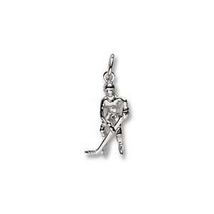 Hockey Player,Female Charm in Sterling Silver Jewelry