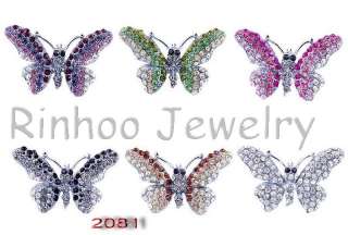   Butterfly Rhinestone Crystal 38*24MM Multicolor Brooches NO .2081