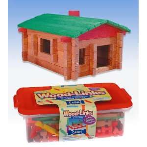  Traditional Wood Links Log Cabin Building Set with Hand 