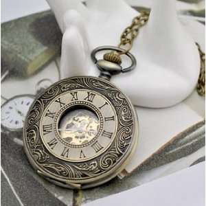  Large New Roman Numerals Mechanical Pocket Watch Necklace 