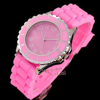 Fashion Pink Classic Jelly Gel Silicone Lady Women Girl Wrist Watch 
