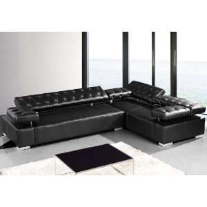  Modern Black Leather Sectional Sofa