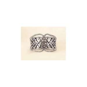   Silver Ornate Filigree Ring, 1.5mm Marcasite, 1/2 inch wide Jewelry