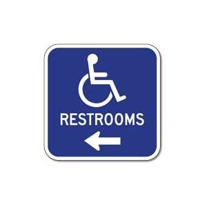  Aluminum Accessible Symbol Restrooms Sign   Left Arrow 