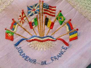 WWI Allies Flags Souvenir de France Embroidered Hanky  