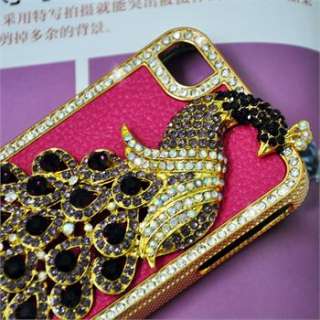 iPhone 4G 4Gs 4S Rhodo Leather Peacock Diamond Rainstone Bling Case 