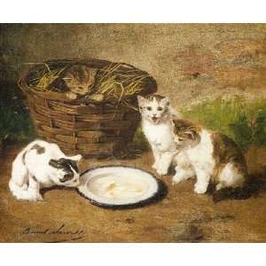   name Kittens by a Bowl of Milk, by Neuville Brunel