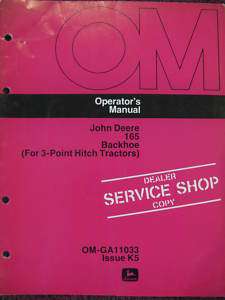 John Deere 165 Backhoe for 3 Point Hitch Operator Manual K5  