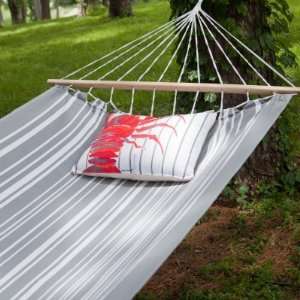   Gray Fabric Stripe Hammock with Lobster Pillow Patio, Lawn & Garden