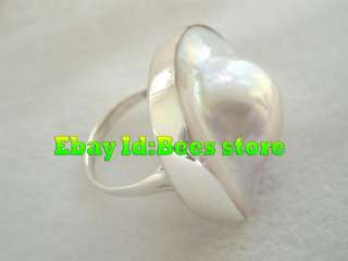 Beautiful 7.5# 23mm Mabe Pearl S925 Fing Ring  