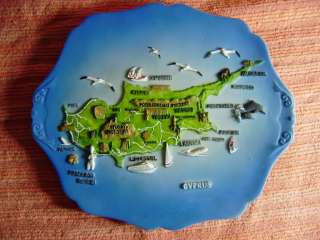 CYPRUS MAP BAS RELIEF HAND PAINTED DECORATION 15X18 CM  