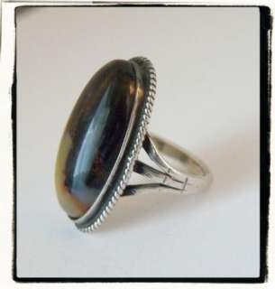 Vintage Old Sterling Silver Petrified Wood BOLD Ring Sz 5.5  