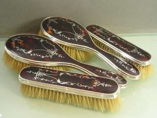   QUALITY STERLING SILVER 1920S & PIQUE WORK DRESSING VANITY BRUSHES