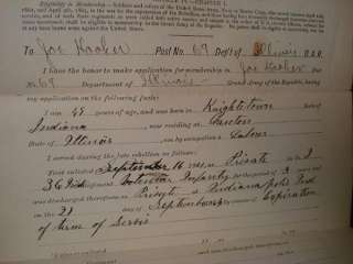   MEMBERSHIP APPLICATION ~ 36TH INDIANA INFANTRY~ DEPT ILLINOIS, CANTON