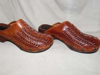 Avanguandia Brown Leather & Wood Clogs Brass Studs Made In Italy Sz10 