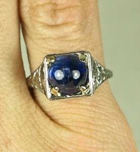 3999 Art Deco Platinum Filigree 2.57ct Cabochon Kashmir Sapphire Ring 