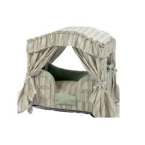   Green Striped Canopy Dog Bed in Silver Colored Frame