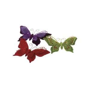  Set of 6 Purple, Green and Red Butterfly Clip On Christmas 