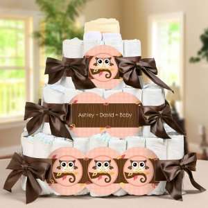 Owl Girl   Look Whooos Having A Baby   3 Tier Personalized Square 