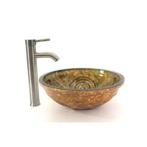  Eye Bathroom Tempered Glass Vessel Sink Combo with Brushed Nickel 