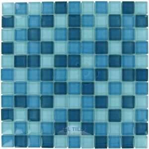 Optimal tile   1 x 1 glossy thick glass mosaic in sky blue blend