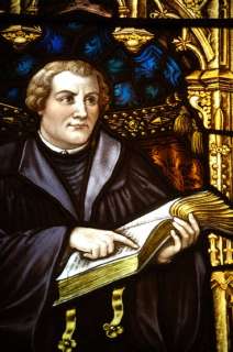 100 yr. old Traditional Stained Glass Window + Martin Luther by J 