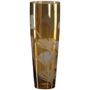  Amber Ginko Leaf 12 High Art Glass Vase